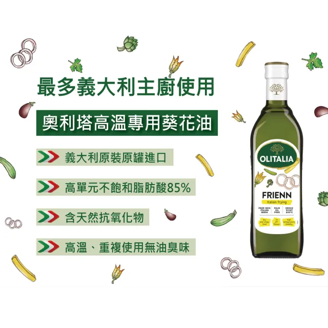 【Olitalia奧利塔】高溫專用葵花油禮盒組(500mlx6瓶)
