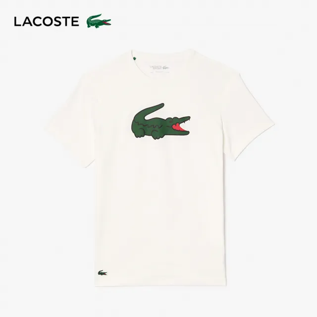 【LACOSTE】男裝-運動快乾鱷魚紋印花短袖T恤(白色)