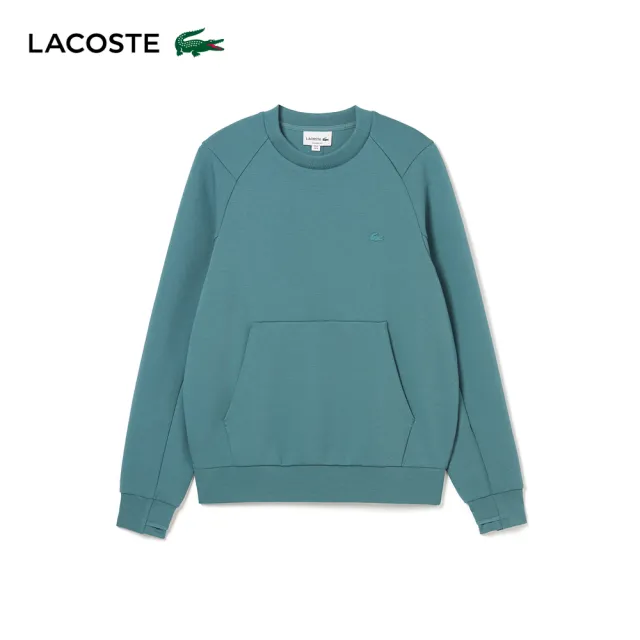 【LACOSTE】男裝-圓領袋鼠口袋棉質慢跑大學T(藍色)