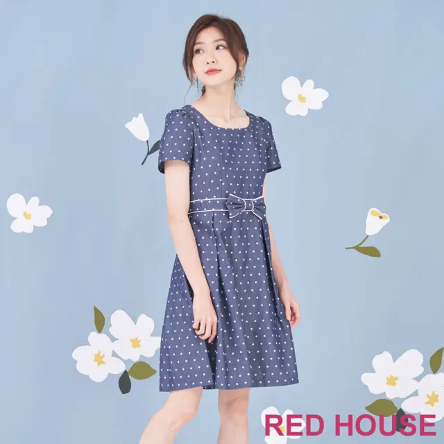 【RED HOUSE 蕾赫斯】俏麗點點牛仔洋裝(藍色)