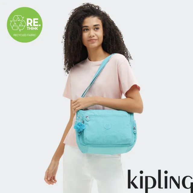 【KIPLING官方旗艦館】『牛角包』質感湖水綠多袋實用側背包-GABBIE