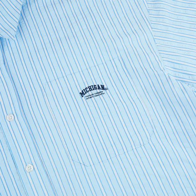 【plain-me】NCAA 落肩條紋襯衫 NCAA0207-241(男款/女款 共2色 襯衫 短袖 休閒上衣)