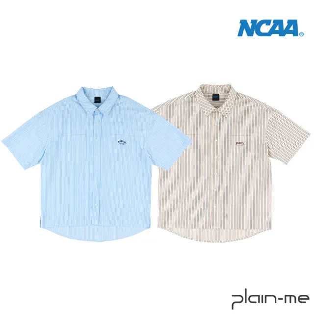 【plain-me】NCAA 落肩條紋襯衫 NCAA0207-241(男款/女款 共2色 襯衫 短袖 休閒上衣)