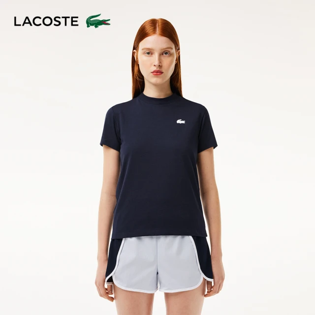 LACOSTE 母親節首選女裝-有機棉快乾素面短袖T恤(海軍藍)