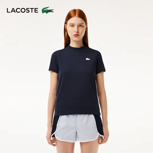 【LACOSTE】女裝-有機棉快乾素面短袖T恤(海軍藍)