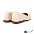【HERLS】平底鞋-全真皮不規則曲線小方頭平底鞋(米白色)