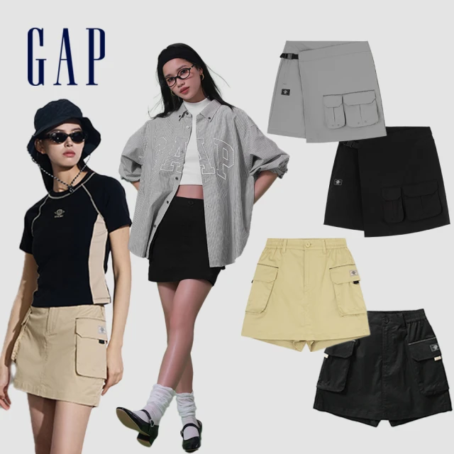 GAP 女裝 工裝半身褲裙-卡其色(872459)