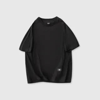 【GAP】男裝 圓領短袖T恤 厚磅密織水洗棉系列-黑色(877416)