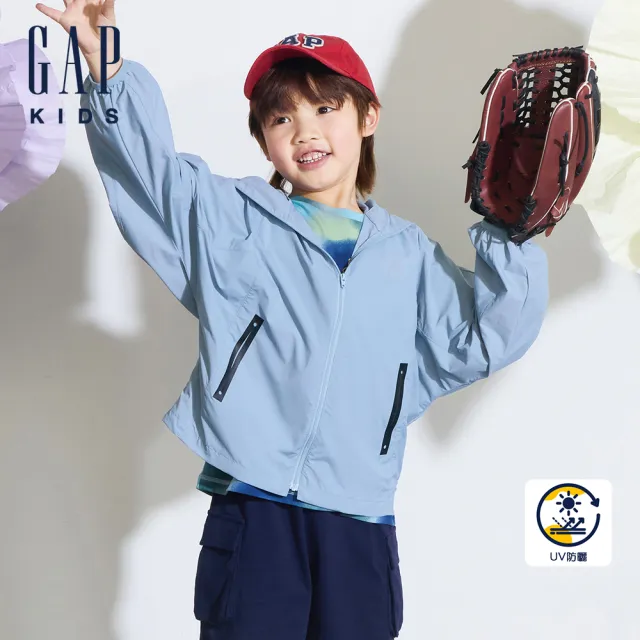 【GAP】男童裝 Logo防曬印花連帽外套-藍色(890512)