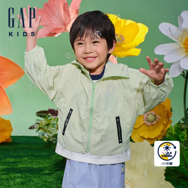 【GAP】男幼童裝 Logo防曬印花連帽外套-冰藍色(890297)