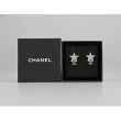 【CHANEL 香奈兒】CHANEL五角星星雙C簍空水鑽設計穿式耳環(淡金)