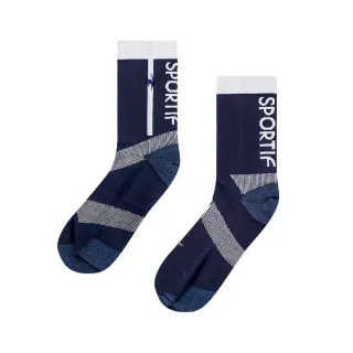 【LE COQ SPORTIF 公雞】高爾夫系列 女款藏青色3D螺旋抗菌防臭運動中筒襪 QLT0J000