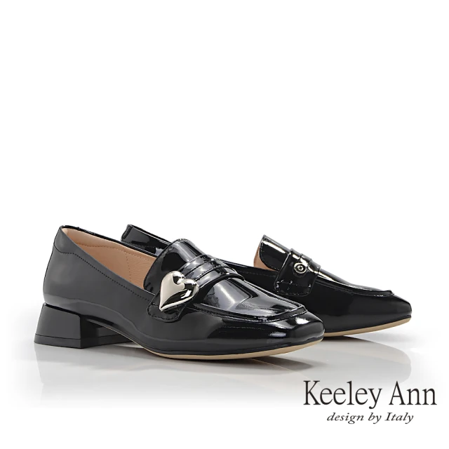 【Keeley Ann】愛心牛漆皮方根樂福鞋(黑色425972110-Ann系列)