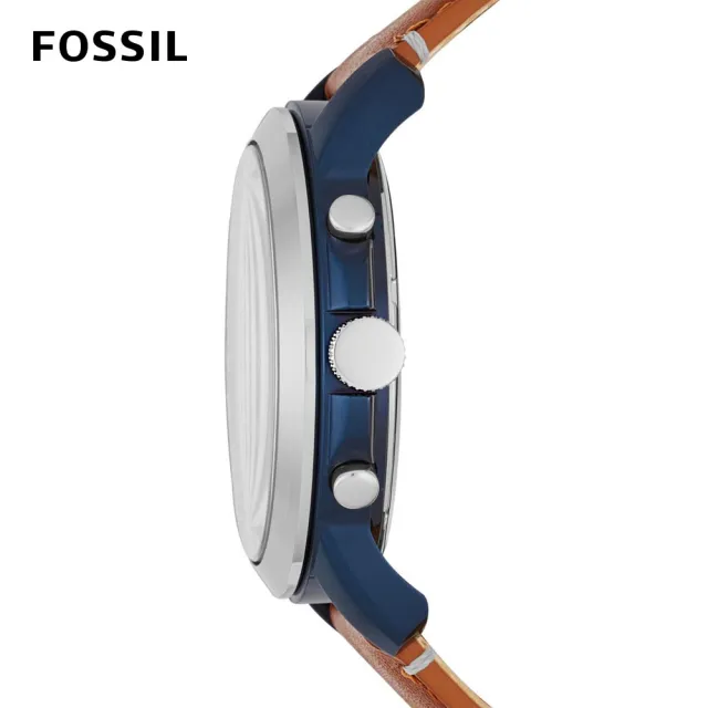 【FOSSIL 官方旗艦館】Grant 淺褐色藍色錶面皮革計時手錶 男FS5151