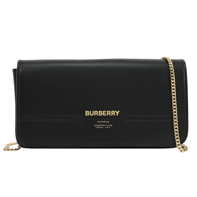 BURBERRY 巴寶莉 Grace 簡約燙印LOGO小牛皮翻蓋晚宴包鍊包斜背包(黑)