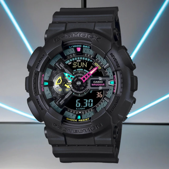 CASIO 卡西歐 G-SHOCK 虛擬世界 霓虹科幻雙顯手錶(GA-110MF-1A)