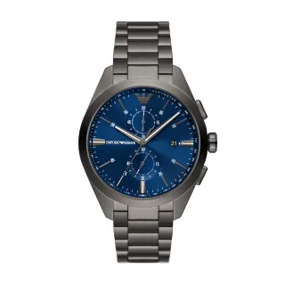 【EMPORIO ARMANI 官方直營】Claudio 時空旅人日曆計時手錶 灰色不鏽鋼鍊帶 43MM AR11481