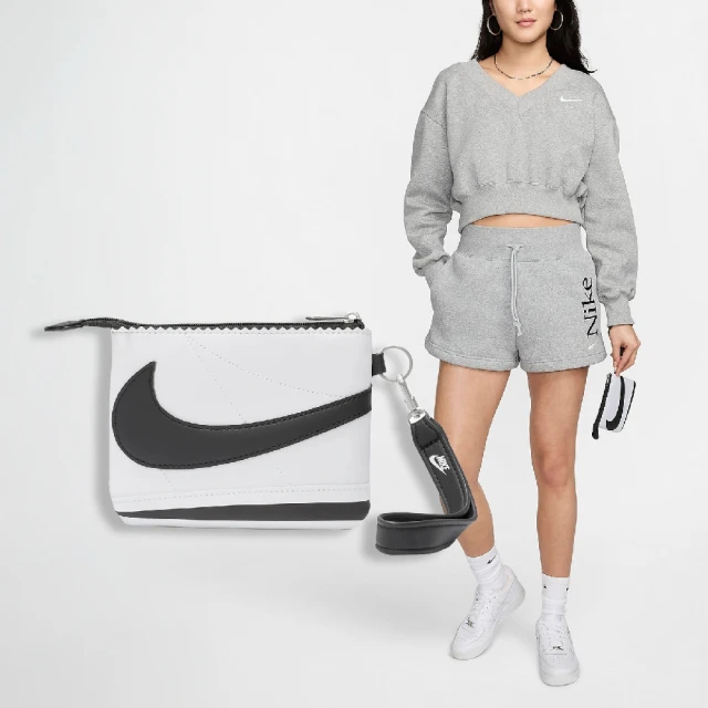 NIKE 耐吉 錢包 Icon Cortez Wristlet 白 黑 皮革 手腕包 零錢包 大勾勾(N100973912-7OS)