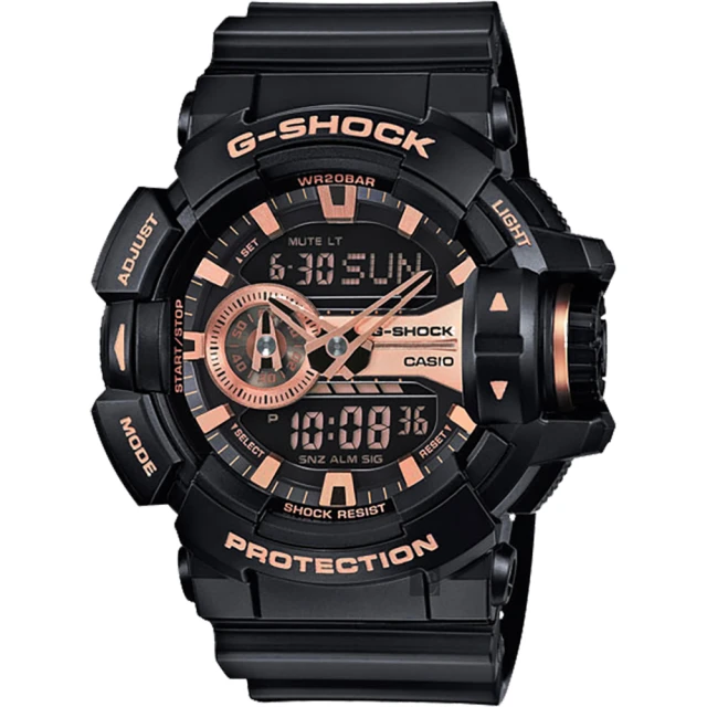 CASIO 卡西歐 G-SHOCK 金屬系雙顯手錶-玫瑰金x黑(GA-400GB-1A4)