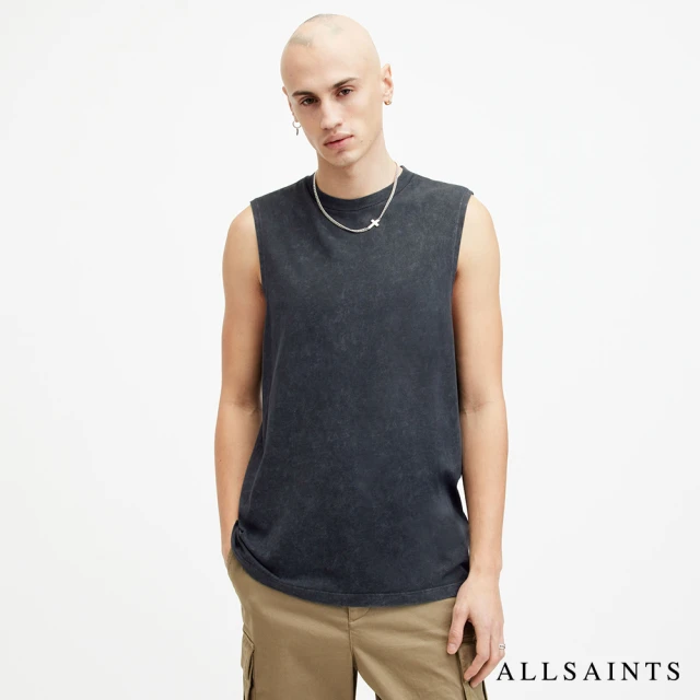 ALLSAINTS REMI 純棉寬鬆褪色紋理無袖背心-水洗黑 M017JA(舒適版型)