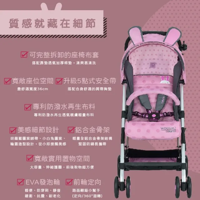 【HTGC】可登機 輕量秒收 單手折疊 嬰兒推車嬰兒車/單腳剎車/170度平躺/推車/手推車/娃娃車 粉兔兔