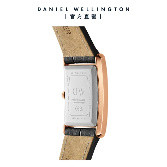 【Daniel Wellington】DW 手錶 Bound 32x22mm 摩登寂靜黑皮革方錶(玫瑰金)