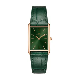 【Daniel Wellington】DW 手錶 Bound 32x22mm 摩登伯朗大道綠皮革方錶-綠錶盤(玫瑰金框)