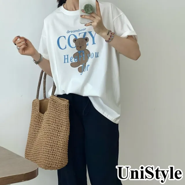 【UniStyle】小熊短袖T恤 韓版美式復古上衣 女 UP1658(白)