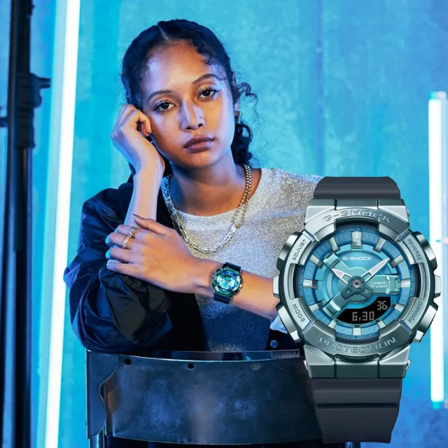 【CASIO 卡西歐】G-SHOCK 金屬色雙顯電子錶-科技藍 送禮 禮物 推薦(GM-S110LB-2A)