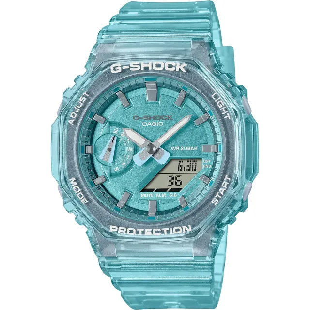 【CASIO 卡西歐】G-SHOCK 女錶 八角 半透明雙顯手錶-藍 開學(GMA-S2100SK-2A)