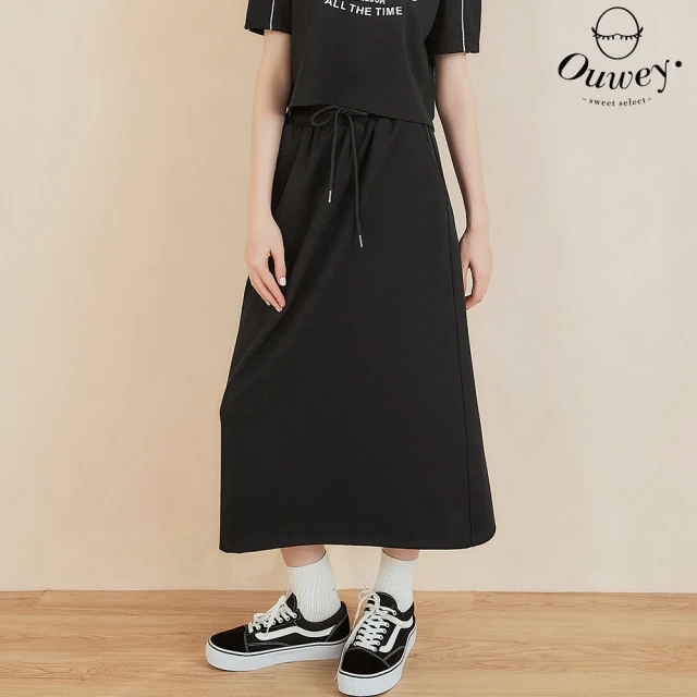 OUWEY 歐薇 甜美立體縫珍珠長裙(黑色；S-L；3242