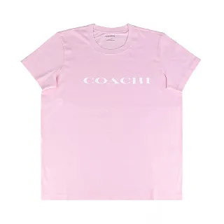 【COACH】COACH白字LOGO設計純棉短袖T恤(女款/淺粉)