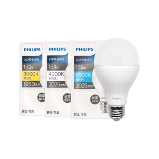 【Philips 飛利浦】12入組 易省 LED燈泡 15W E27 全電壓 LED 球泡燈(2024年最新款)