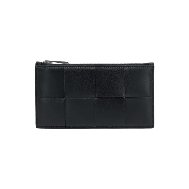 【BOTTEGA VENETA 寶緹嘉】Cassette 小牛皮大編織長型拉鍊卡包(749460-黑)