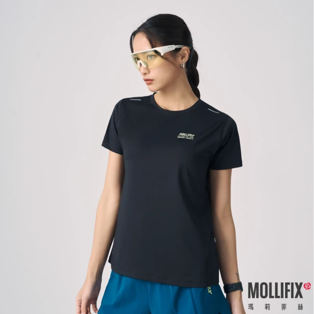 【Mollifix 瑪莉菲絲】抗菌側口袋短袖上衣、瑜珈服、瑜珈上衣、運動上衣(黑)