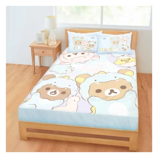 【享夢城堡】雙人床包枕套5x6.2三件組(拉拉熊Rilakkuma 恐龍變裝趴-藍)