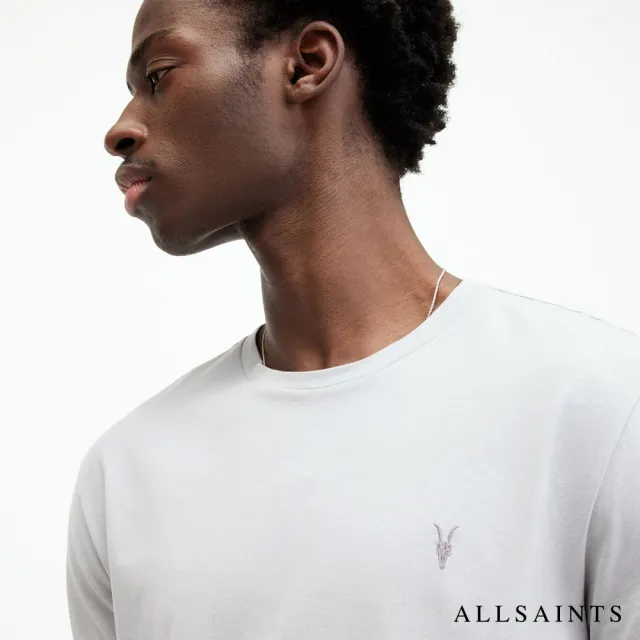 【ALLSAINTS】BRACE 公羊頭骨刺繡純棉修身短袖T恤-灰 MD131G(修身版型)