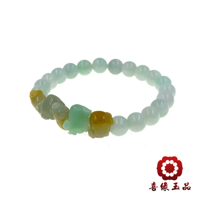 【喜緣玉品】天然翡翠A貨 五福臨門 手珠(豬)(開運風水)