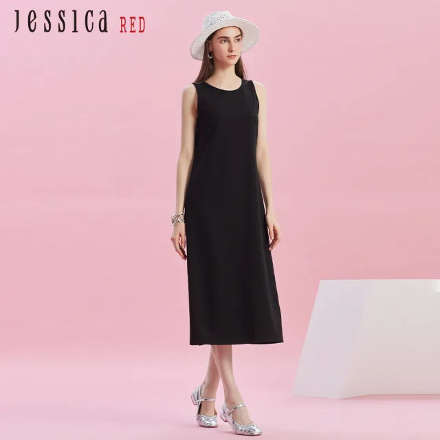 【Jessica Red】經典百搭小黑裙圓領無袖長裙R43701