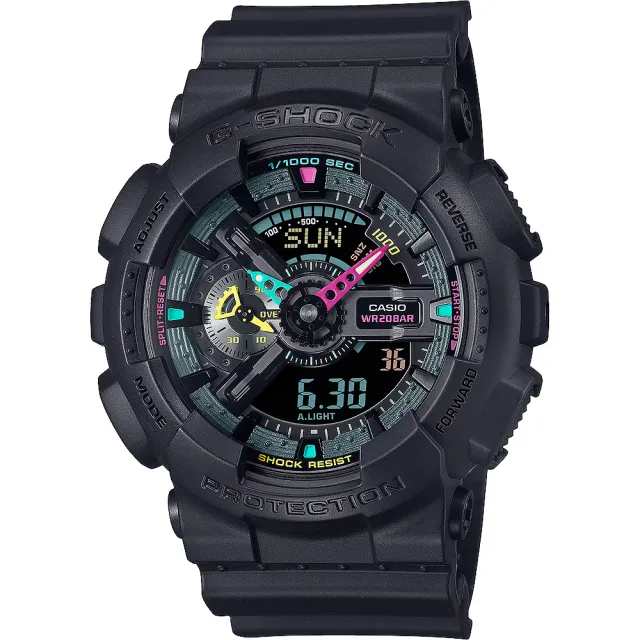 【CASIO 卡西歐】G-SHOCK 虛擬世界 霓虹科幻雙顯手錶 送禮 禮物 推薦(GA-110MF-1A)