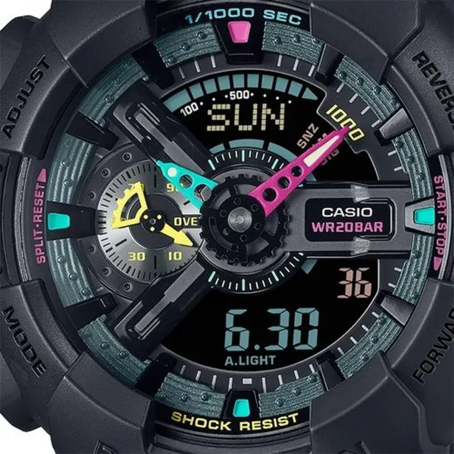 【CASIO 卡西歐】G-SHOCK 虛擬世界 霓虹科幻雙顯手錶 過年送禮 禮物 推薦(GA-110MF-1A)