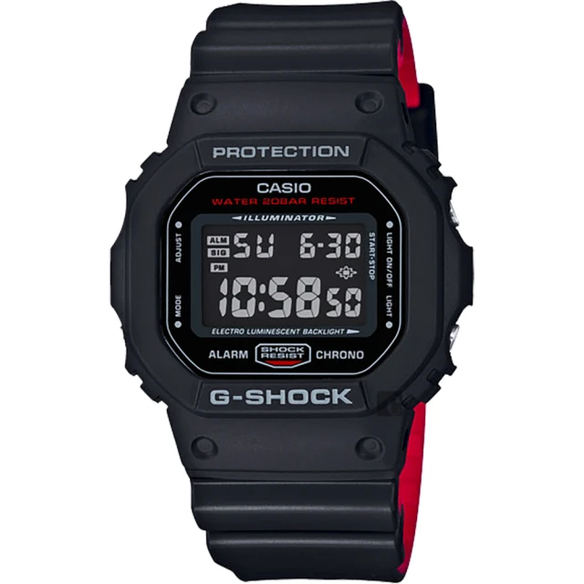 【CASIO 卡西歐】G-SHOCK 經典人氣電子錶-紅黑(DW-5600HR-1)