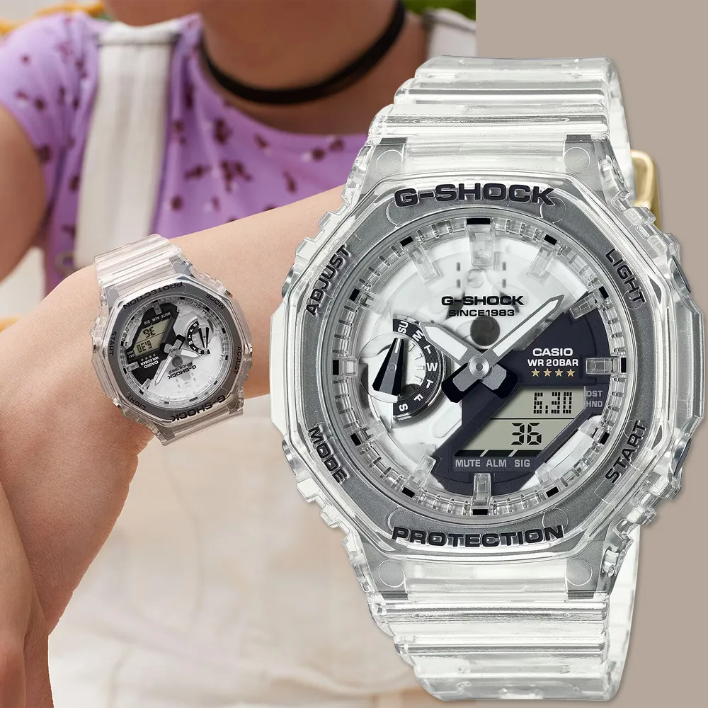 【CASIO 卡西歐】G-SHOCK 40周年透明限量版透視機芯手錶 開學(GMA-S2140RX-7A)