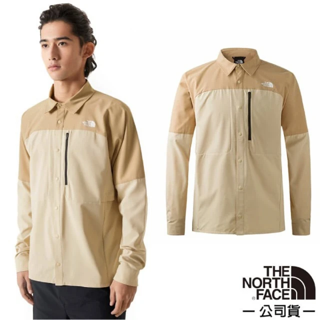 The North Face 男 FLASHDRY 吸濕透氣長袖襯衫.休閒上衣/防曬UPF40+(83TJ-PV6 礫石沙)