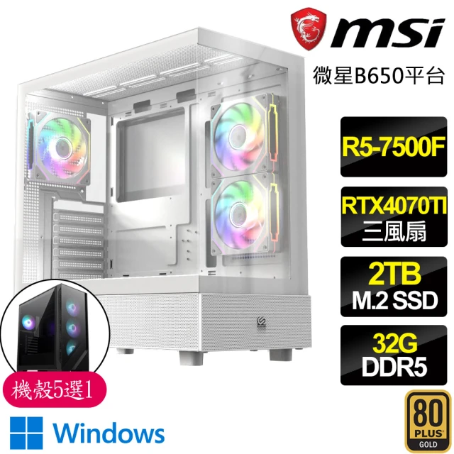 微星平台 R5六核 Geforce RTX4070TI WiN11P{草地}電競電腦(R5-7500F/B650/32G D5/2TB)