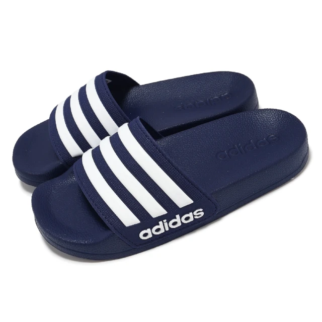 adidas 愛迪達 涼拖鞋 Adilette Shower K 中童 藍 白 小朋友 一片拖 休閒鞋 愛迪達(IF5978)