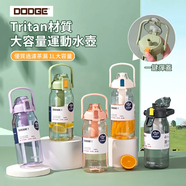 Dodge 買一送一 Tritan材質大容量水壺 戶外運動健身水瓶 彈蓋濾茶水瓶 1000ml