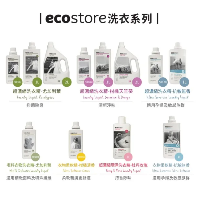 【ecostore 宜可誠】超濃縮環保洗衣精(抗敏無香/1L)