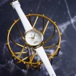 【Vivienne Westwood】金框 白面 經典LOGO土星 浮雕錶盤設計 白色皮革錶帶 女錶 手錶 母親節(VV163GDCM)