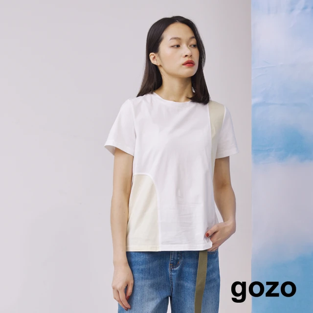 gozo 小心飛鳥絲光棉拼接合肩T恤(白色)